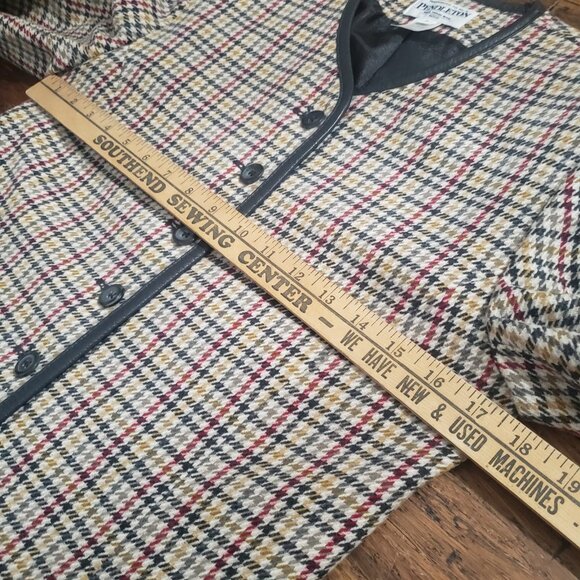 Pendleton Size 6 Petite Virgin Wool Lined Jacket Houndstooth Faux Leather Trim - Picture 6 of 10